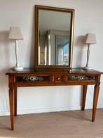 Notenhouten side table met glas en lades, Huis en Inrichting, Ophalen, 100 tot 150 cm, Klassiek, Zo goed als nieuw