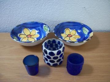 3x Schaal Blauw Geel - 3 Schalen, 1 Lichtje - p.stuk - zgan beschikbaar voor biedingen