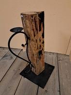Kandelaar NIEUW Kaars Oud Hout Paal 12x12 Metalen Voetplaat, Ophalen of Verzenden, Nieuw, Metaal, 50 tot 75 cm