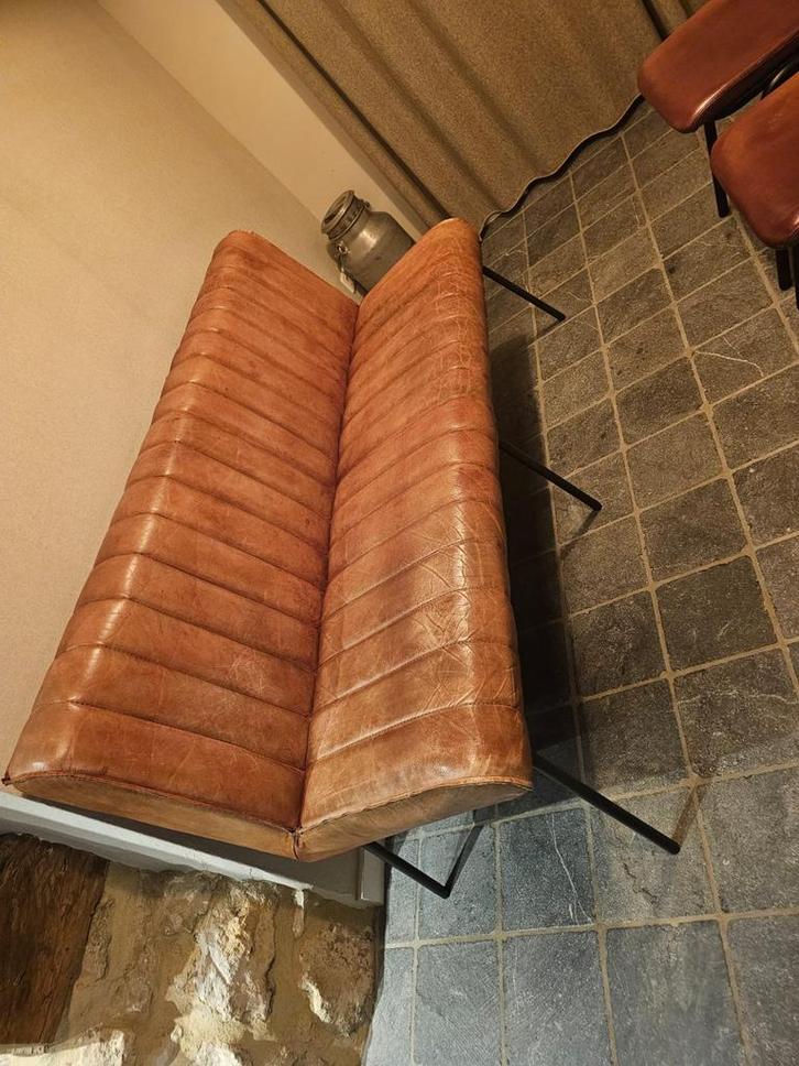 Cognac eetkamerbank met 3 stoelen., Huis en Inrichting, Banken | Sofa's en Chaises Longues, Zo goed als nieuw, 150 tot 200 cm