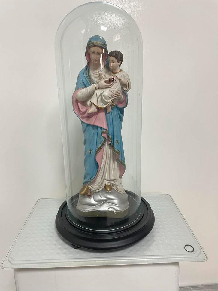 2 Antieke Glazen Stolpen met Heilige Beelden 3x, Antiek en Kunst, Antiek | Religie, Ophalen