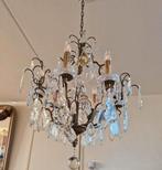 Antieke bronzen france kristallen kroonluchter met 9 lampen, Ophalen of Verzenden, Zo goed als nieuw
