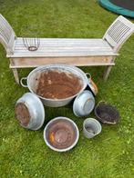 Brocante zinken teil en schalen, Ophalen, Gebruikt, Metaal, 30 tot 60 cm