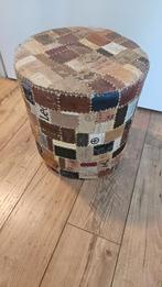 Lederen Patchwork poef voetenbank, Ophalen, Minder dan 50 cm, Gebruikt, Rond