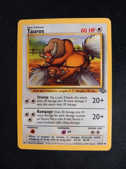 Pokemon Tauros 47/64 Jungle Vintage Excellent, Hobby en Vrije tijd, Verzamelkaartspellen | Pokémon, Zo goed als nieuw, Losse kaart
