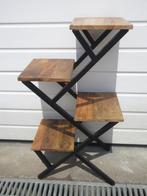 Plantentafel etagere met zwart ijzer frame en mangohout, Ophalen, Gebruikt, Hout