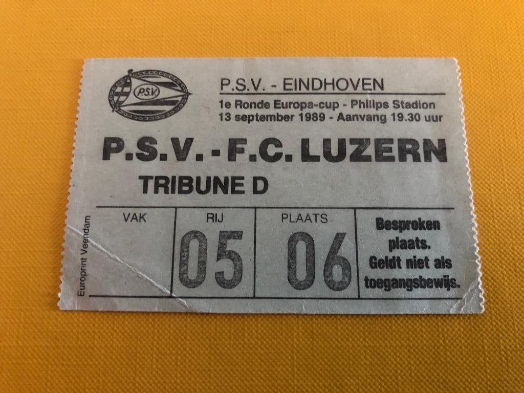 ⚽ Ticket EC1 PSV - Fc Luzern 1989/1990 ⚽, Ophalen of Verzenden, Zo goed als nieuw, PSV, Overige typen
