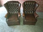 Twee Chesterfield Vintage Lederen Fauteuils, Huis en Inrichting, Ophalen, Gebruikt, Vintage, 75 tot 100 cm