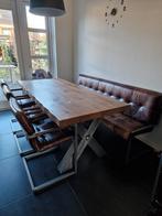 Eetkamerbank en 3 stoelen. TAFEL NIET TE KOOP, Ophalen, Gebruikt, 50 tot 100 cm, Vijf personen of meer
