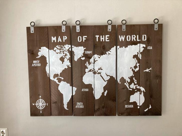 Houten Wereldkaart Wanddecoratie, Huis en Inrichting, Woonaccessoires | Wanddecoraties, Zo goed als nieuw, Ophalen