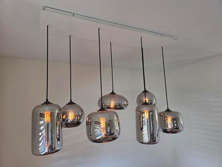 7-lichts hanglamp met smoke glazen, Huis en Inrichting, Lampen | Hanglampen, Zo goed als nieuw, Ophalen of Verzenden