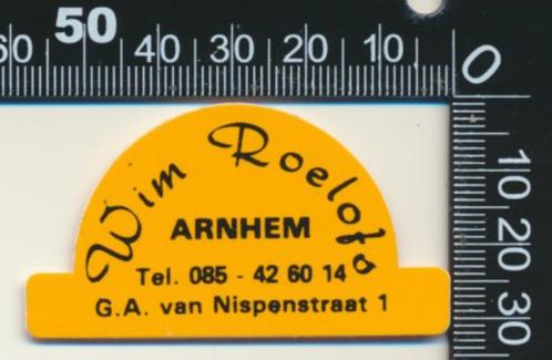 Sticker: Wim Roelofs - Arnhem, Verzamelen, Stickers, Zo goed als nieuw, Bedrijf of Vereniging, Ophalen of Verzenden