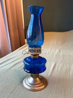 Prachtig vintage glazen olielamp blauw, Antiek en Kunst, Ophalen