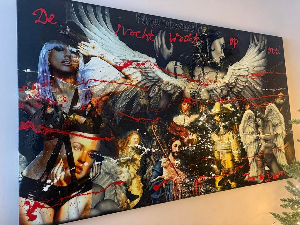 Fabian - De Nachtwacht op ons - Schilderij 200x120, Antiek en Kunst, Kunst | Schilderijen | Klassiek, Ophalen