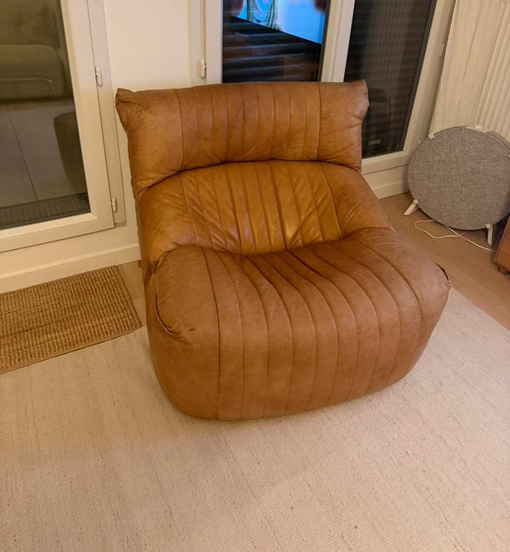 Fauteuil Ligne roset Aralia Bruin leer, Huis en Inrichting, Zitzakken, Zo goed als nieuw, Zitzak, Bruin, Ophalen of Verzenden