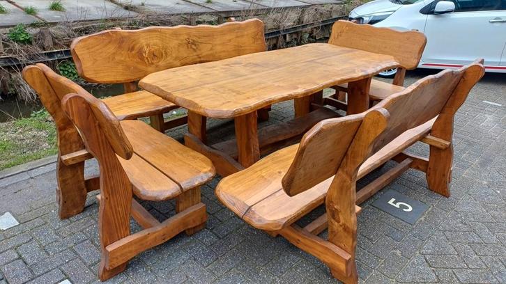 Tuinset eethoek massief hout landelijk, Tuin en Terras, Tuinsets en Loungesets, Zo goed als nieuw, Hout, Ophalen of Verzenden