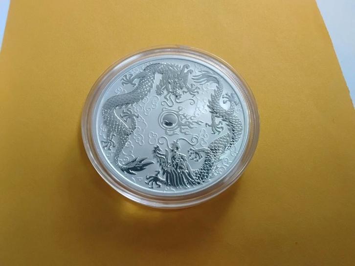 DOUBLE DRAGON PERTH MINT 2019 ZILVER 1 OUNCE, Postzegels en Munten, Edelmetalen en Baren, Zilver, Ophalen