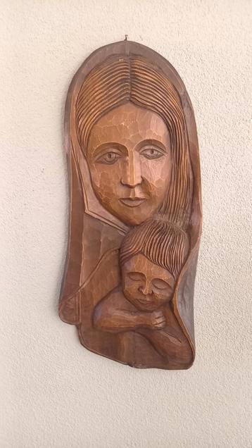 grote Houten wandhanger Maria met kind beschikbaar voor biedingen
