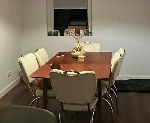 Bel Air stoelen retro eetkamer off white/chrome  6 stuks, Huis en Inrichting, Complete eetkamers, Gebruikt, 4 tot 6 stoelen, Ophalen