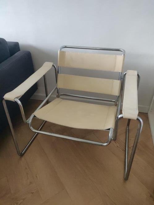 Knoll Wassily stoel replica, Huis en Inrichting, Stoelen, Gebruikt, Eén, Leer, Metaal, Wit, Ophalen