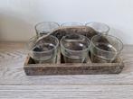Leuk platteau met 6 potjes/vaasjes, Tuin en Terras, Rond, Ophalen of Verzenden, Zo goed als nieuw, Aardewerk