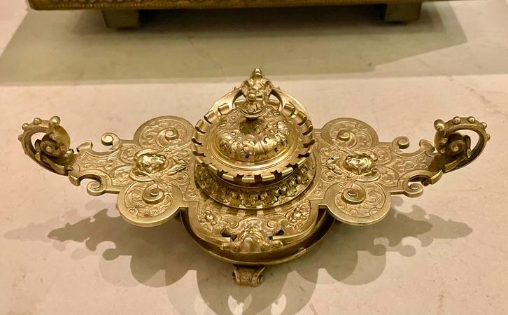 Antieke messing Franse inktpot Victoriaanse stijl, Antiek en Kunst, Curiosa en Brocante, Ophalen