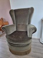 Vintage Groene Velvet Fauteuil met Franjes, Ophalen, Gebruikt, 50 tot 75 cm