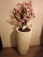 Mooie witte vaas met roze bloessem, Ophalen of Verzenden, Zo goed als nieuw
