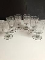 6 Franse geëtste wijnglazen, Ophalen of Verzenden