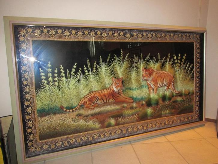 Schilderij met 2 Bengaalse tijgers, Antiek en Kunst, Kunst | Schilderijen | Modern, Ophalen