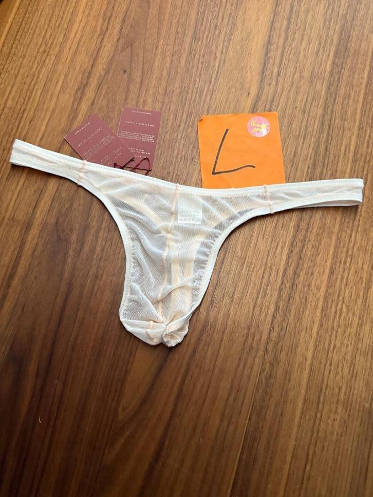 nylon string, doorschijnend, wit/beige, maat L, thong, Kleding | Heren, Ondergoed, Slip, Wit, Ophalen of Verzenden