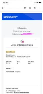 Concertkaartje John Mayer, Tickets en Kaartjes, Concerten | Pop, Maart, Eén persoon