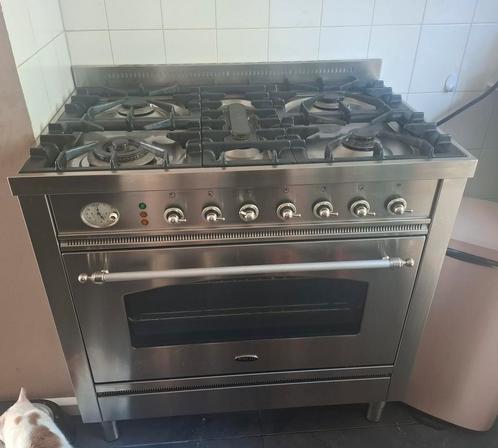 Luxe Boretti Ilve 90cm fornuis rvs, Witgoed en Apparatuur, Fornuizen, Gebruikt, Vrijstaand, Gas, 5 kookzones of meer, 90 tot 95 cm