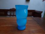 Vintage opaline vaas in blauw met witte lijnen, Antiek en Kunst, Ophalen of Verzenden