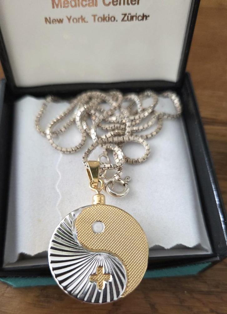 BIOSTABIL 2000 zilveren (925) BICOLOR hanger + 835 ketting, Sieraden, Tassen en Uiterlijk, Kettingen, Zo goed als nieuw, Zilver