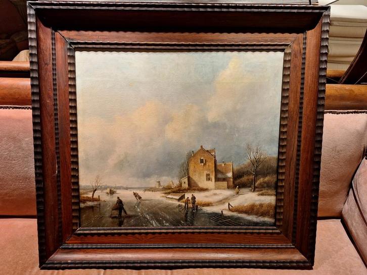 Winterlandschap met schaatsers door J.J.C. Spohler, Antiek en Kunst, Kunst | Schilderijen | Klassiek, Ophalen of Verzenden
