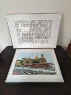 Tweeluik gedicht en illustratie in aluminium lijst, Antiek en Kunst, Kunst | Litho's en Zeefdrukken, Ophalen