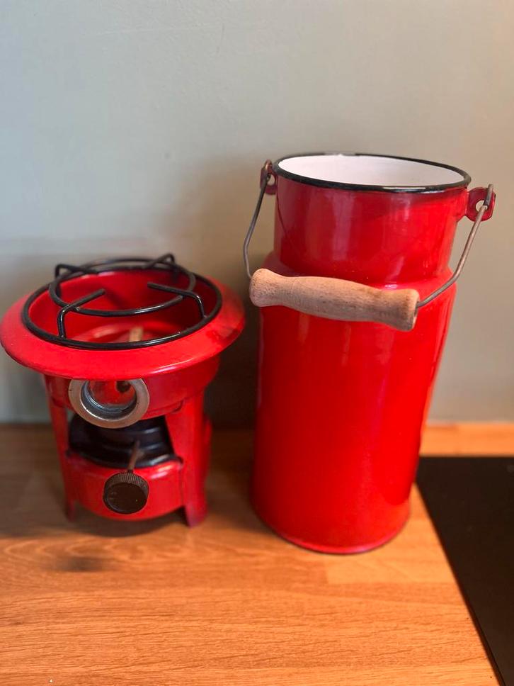 Emaille Petroleumstel & Kan - Rood, Antiek en Kunst, Antiek | Emaille, Ophalen of Verzenden