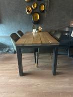 Tafel met 4 groene velvet croco stoelen, Ophalen, 100 tot 150 cm, Eikenhout, Zo goed als nieuw
