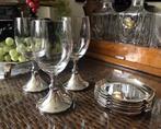 3 kristallen wijnglazen op verzilverde voet - druivenranken, Ophalen of Verzenden