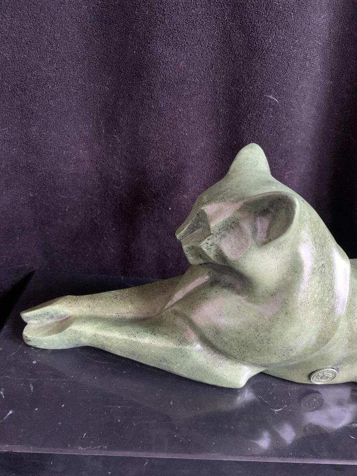 Poes ,Art Deco , groen gepatineerd, Brons/Bronzen, Antiek en Kunst, Kunst | Beelden en Houtsnijwerken, Ophalen of Verzenden