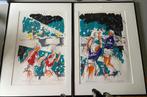 Twee ingelijste zeefdrukken van Jim van Overbeek 71 x51  cm, Antiek en Kunst, Ophalen