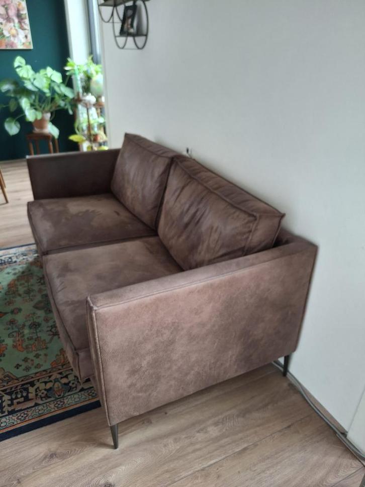 Bruine leren bank van Pronto, Huis en Inrichting, Banken | Sofa's en Chaises Longues, Zo goed als nieuw, Tweepersoons, 200 tot 250 cm