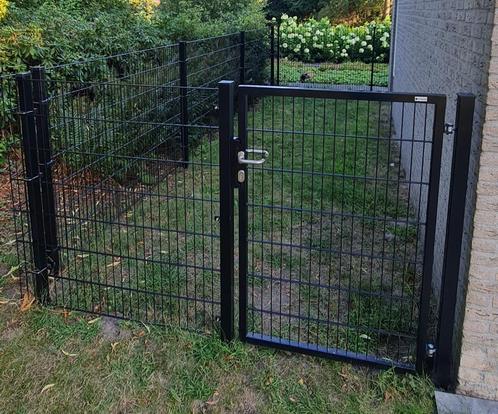 Dubbelstaaf hekwerk zwart, Tuin en Terras, Tuinhekken en Hekwerk, Zo goed als nieuw, Dubbelstaafmat hekwerk, IJzer, Met poort