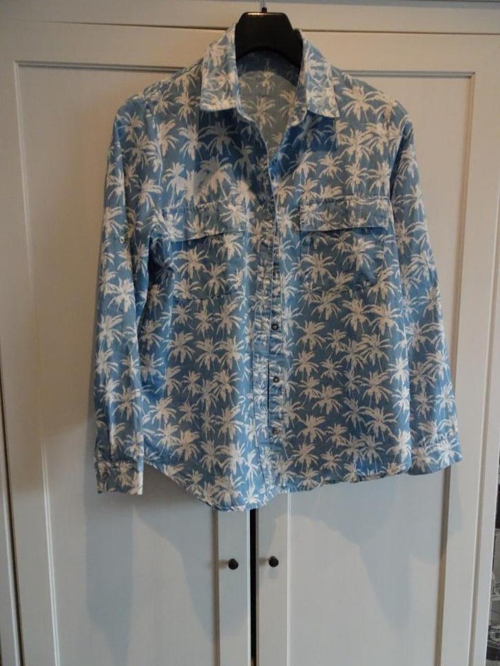Lichtblauwe Hawaii blouse M lange mouw 100% katoen NIEUW, Kleding | Dames, Blouses en Tunieken, Nieuw, Maat 38/40 (M), Blauw, Ophalen of Verzenden
