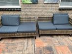 2 lounge bankjes met kussens afm 1.30 x60 ook koppelbaar, Ophalen, Gebruikt, 2 zitplaatsen