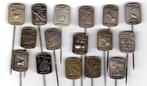 16 speldjes 65 jaar eyken woerden dieren ooievaar groente fr, Verzamelen, Speldjes, Pins en Buttons, Verzenden, Gebruikt, Overige onderwerpen