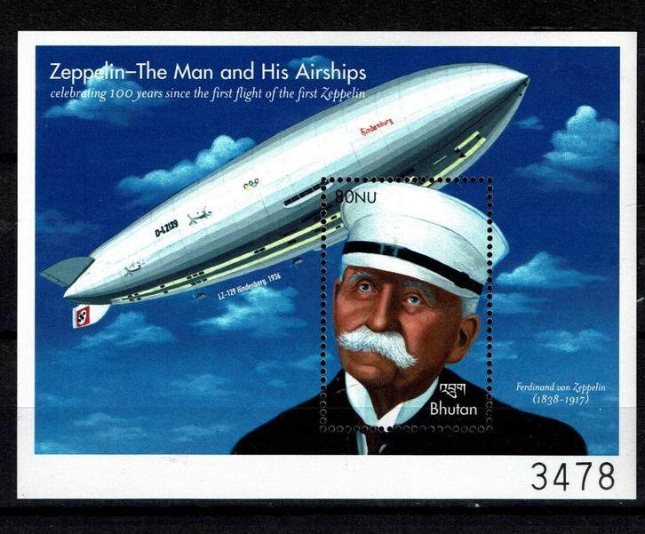 bhutan 2000 pf blok zeppelins luchtvaart luchtballonnen 2, Postzegels en Munten, Postzegels | Thematische zegels, Postfris, Vliegtuigen