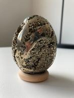 Pyrite Ei op Houten Standaard - Woondecoratie Edelsteen, Ophalen of Verzenden