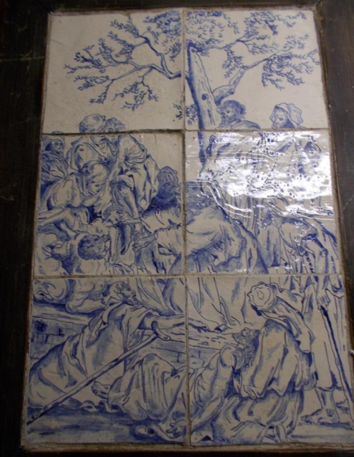 Antiek tegeltableau zespas bijbel, Antiek en Kunst, Antiek | Wandborden en Tegels, Ophalen of Verzenden